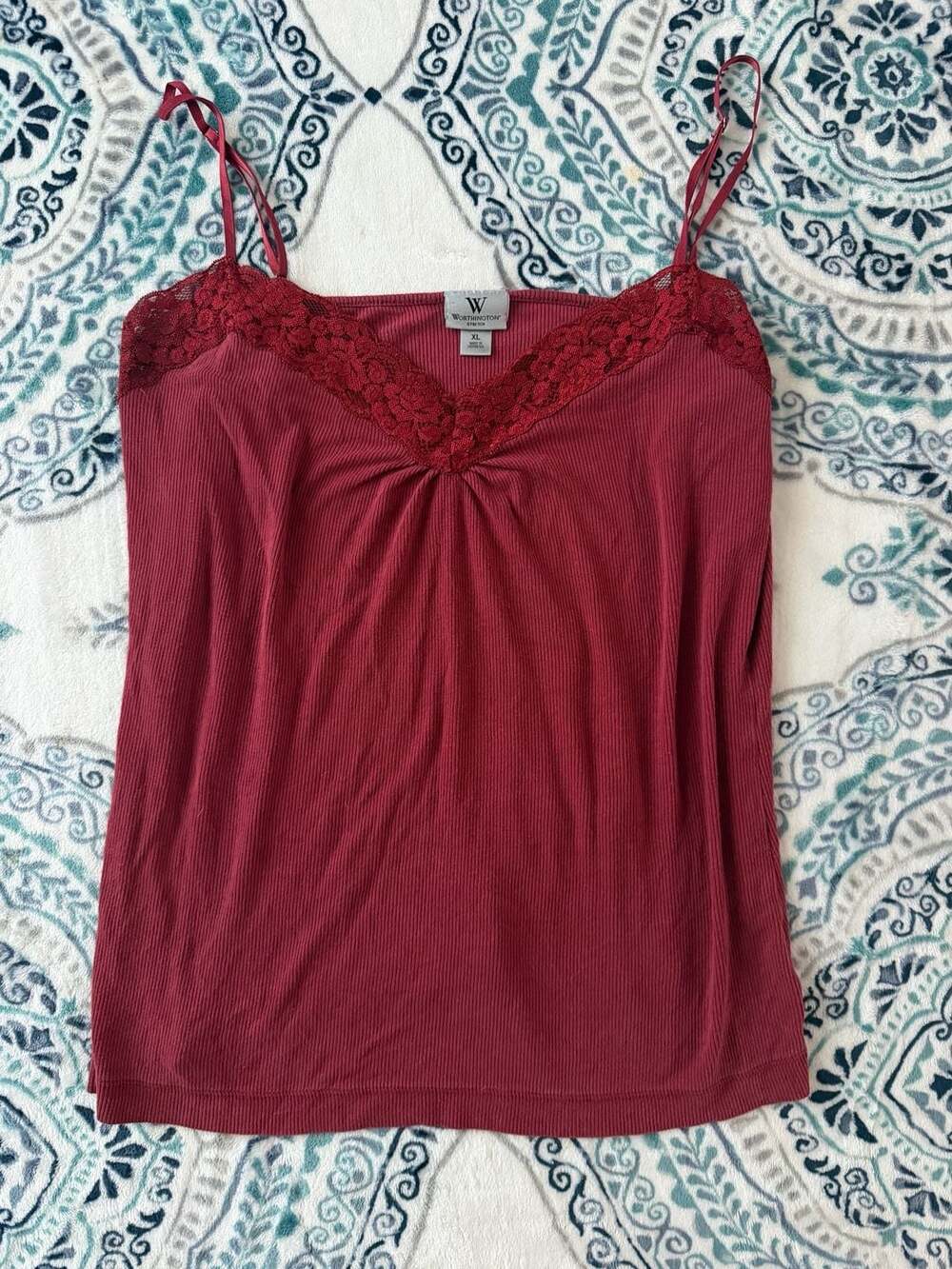 Worthington Stretch Red Lace Trim Cami Top Size XL